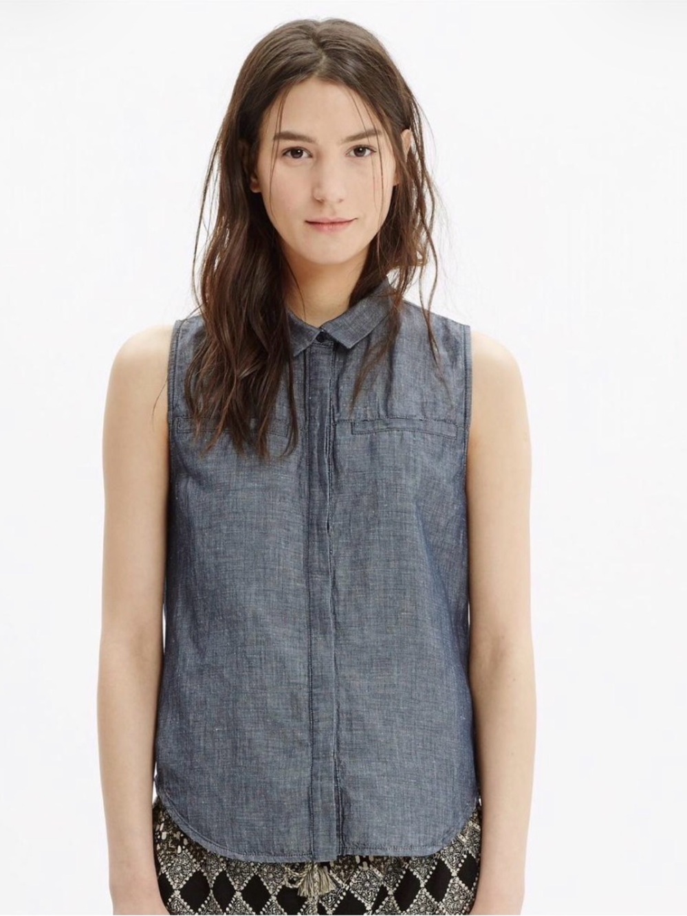 Madewell Sleeveless Chambray Shirt | Medium | Cotton Linen Blend